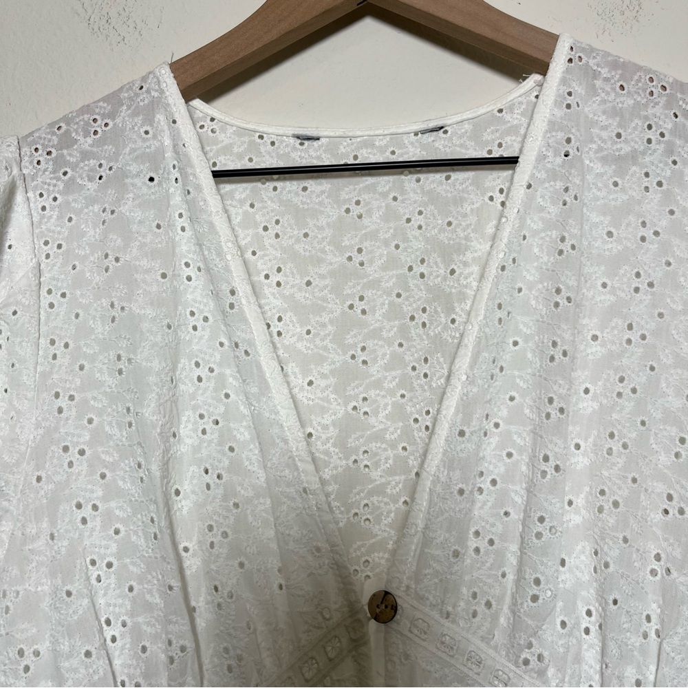 Zara Women Cottagecore Dress Medium White Eyelet Tiered Prairie Babydoll‎ Summer - Picture 5 of 11